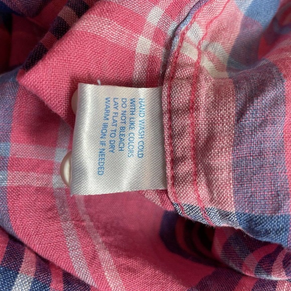 Southern Tide Linen Trim Fit Skipjack Pink Blue Plaid Button Up Shirt Medium M - Picture 10 of 14